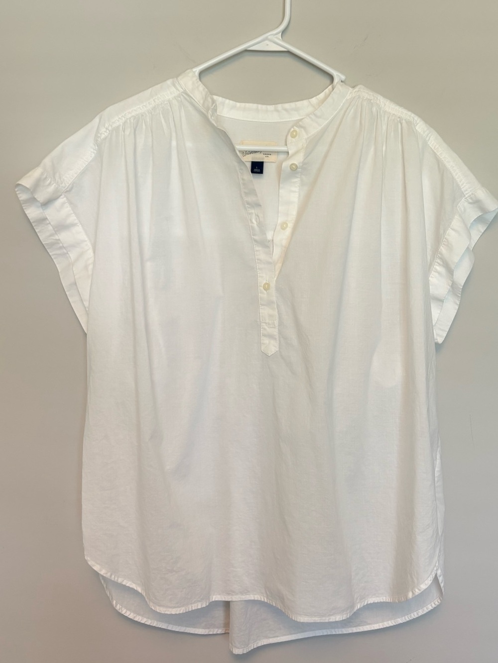 Universal Thread Women’s White Blouse Short Sleeve Button Front Cotton Top Sz L - Picture 2 of 10